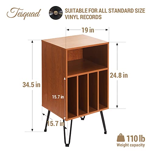 Tesquad Led Record Player Stand, Rustic Nightstand With Book Storage Vinyl Record Storage Mid Century Modern End Table Record Player Table For Living Room Nightstand For Bedroom #TOP3