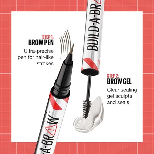 Maybelline New York, Build A Brow: 2 in 1 Brow Pen + Sealing Gel, Real-looking, Fuller Brows, Waterproof, Sweat- & Smudge-resistant, 24H Wear, Vegan Formula, Shade 255: Soft Brown - 5