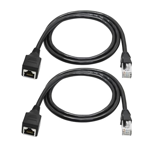 Lot de 2 câbles d'extension Ethernet Cat6 1,5 FT, RJ45 mâle vers femelle - Câble d'extension blindé - Compatibilité Cat5e, Cat5, pour PC, ordinateur...