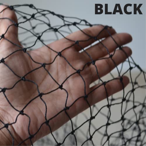 Image of Bird Control Black Nylon Knotted Anti-Bird Net UV Stabilized Multi Filament with Tying Ropes Attached, Cable Ties & Cup Hooks for Easy Installation - Black - 8ft x 12ft
