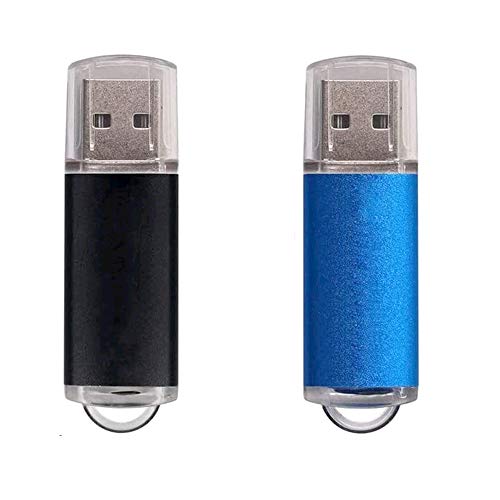 Mini memoria USB de 64 GB, portátil, memoria 2.0, memoria externa, diseño con tapa y LED (64 GB x 2 unidades), color negro, azul