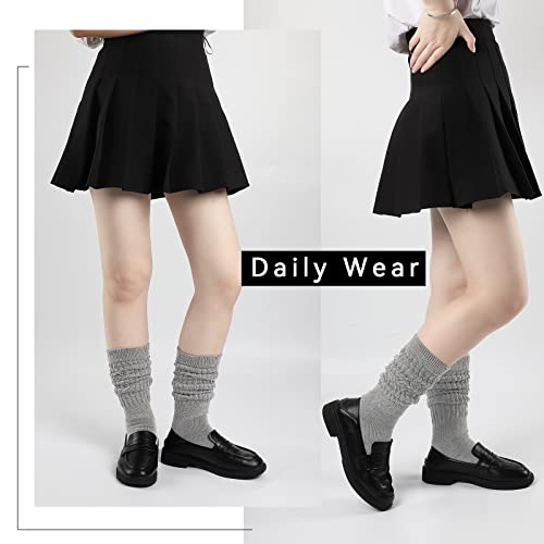 Kereda Slouch Socks Women Knee High Scrunch Scrunchie Socks 3 Pairs Size 6-11 Black-Grey-White #TOP4