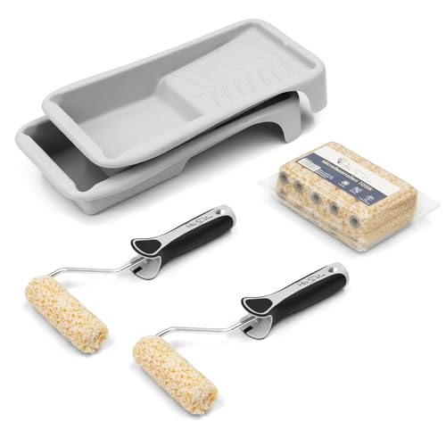 Pinto Deluxe® Juego de microfibra de calidad: 10 rodillos de de 11 cm rectos / 2 de pintura bandejas