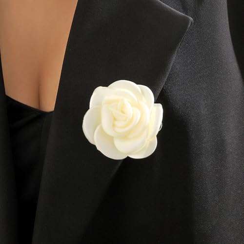 Image of Handmade Camellia Flower Boutonniere Stick Brooch for Women Bohemia Fabric Floral Lapel Pin Stylish Vintage Pin Corsage for Women Jewelry Gifts