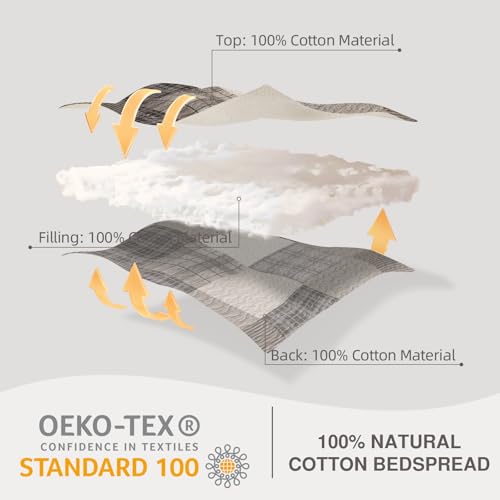 Image of EWlinens 120 inchx120 inch Oversized King Bedspread - 100% Cotton Lightweight California King Bedspreads Coverlet Set, Farmhouse Patchwork Plaid Reversible Quilts Bedding Set, 3pcs, Brown /Beige /Khaki