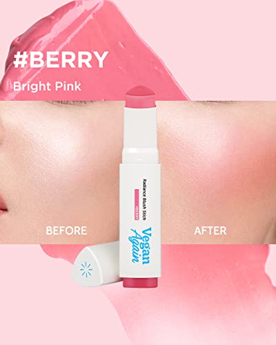 Touch In Sol Vegan Again Radiance Blush Stick #Berry, Hydrating Multi-Use Makeup Stick With Vegan Collagen, For Cheeks, Lips, Eyes, Sheer & Bright Dewy Glow Makeup, Cruelty-Free, 0.29Oz. #TOP3