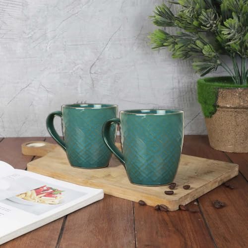 Image of SB Blue Textured Ceramic Coffee Mugs | Milk Mug | Coffee Cups 320ml | Microwave & Dishwasher Safe - Set of 4