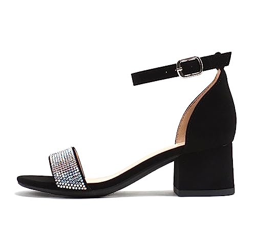 Soda “VEIL-2” ~ Little Kids/Children/Girls Open Round Toe Rhinestone Closed Back Counter Ankle Strap Low Heel Sandal