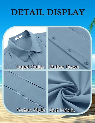 Image of COOFANDY Mens Cuban Guayabera Shirt Short Sleeve Button Down Shirts Summer Beach Vacation Shirts