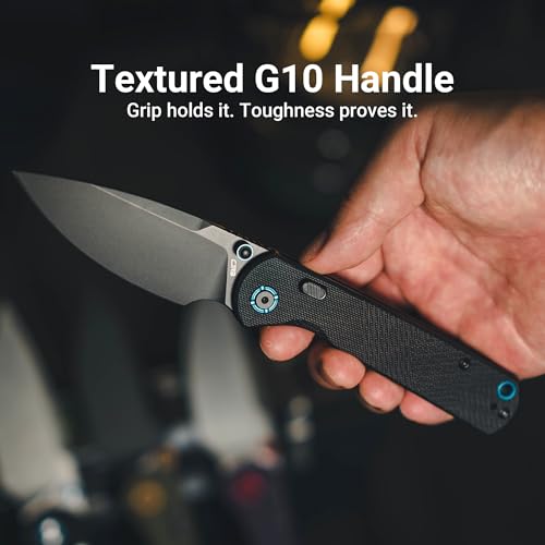 Image of CJRB Latitude EDC Knife, 3.47'' AR-RPM9 Steel Blade G10 Handle, Top Liner Lock Pocket Knife with Clip for Men Women, Sharp Camping Survival Hiking Knives, Black PVD Coating Blade(J1975)