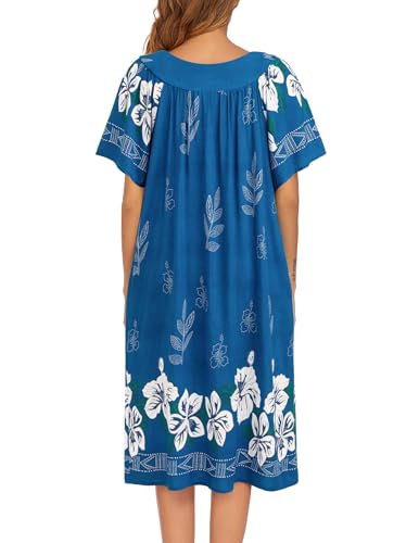 Image of Ekouaer Womens Nightgown Short Sleeve House Dress with Pockets-Floral Print Mumu Dress