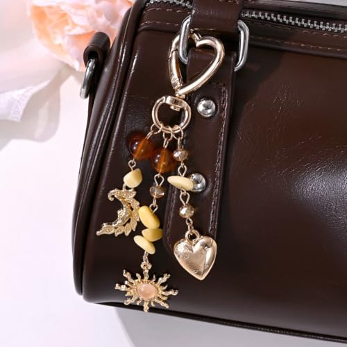 Image of Gold Keychain Sun Starfish Bag Charms for Purse Handbag Backpack Tote Bags Decor Accessories