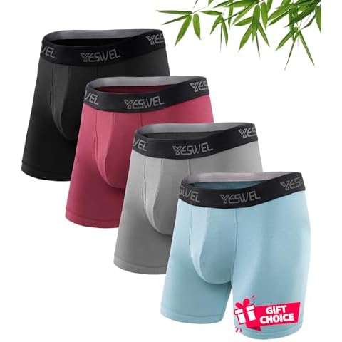 YESWEL Men's Boxer Briefs, Cool Viscose Made from Bamboo, Moisture Wicking Breathable Soft Comfortable Underwear With Pouch, 4 Pack (Medium, Multicolor01) Cover