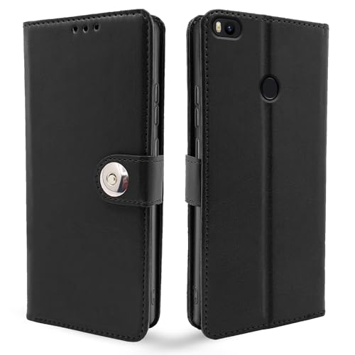 Image of Pikkme Mi Max 2 Flip Cover Leather Finish | Inside TPU with Card Pockets | Wallet Stand and Shock Proof | Complete Protection Button Flip Case (Black)