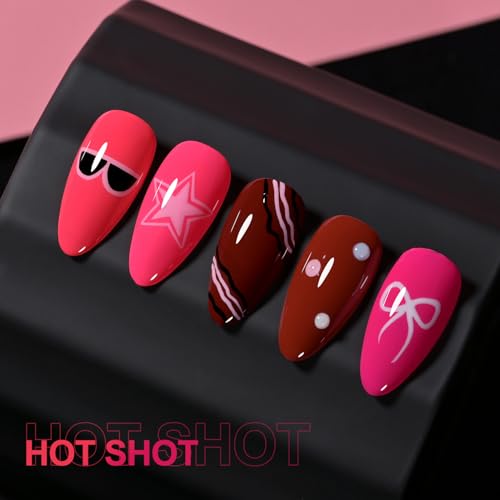 Image of GAOY Red Hot Pink Gel Nail Polish Set, 6 Colors Neon Soak Off UV Light Cure Gel Polish Kit for Salon and Nail Art DIY at Home
