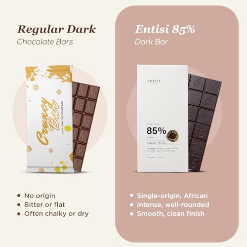 Image of Entisi Dark Chocolate Bar - Chocolates in Fresh, 85% Cocoa, Vegan, Single-Origin Africa Dark Chocolate,Rich in Antioxidants, Gourmet Treat with Smooth Texture, Premium Snack or Gift Option