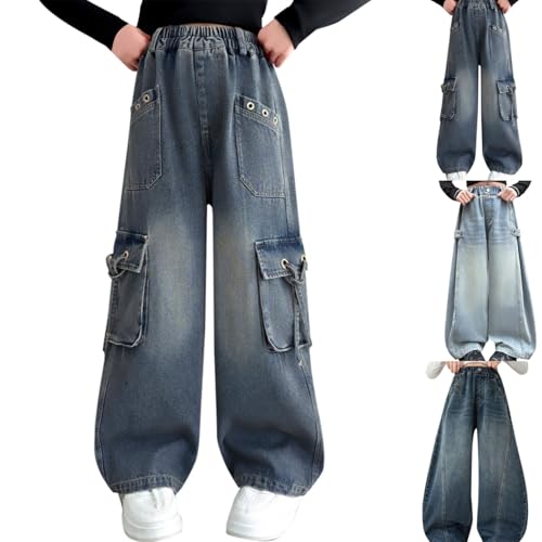 Low Rise Girls Jeans Trendy Wide Leg Denim Kids Pants Casual Baggy Lightweight Streetwear