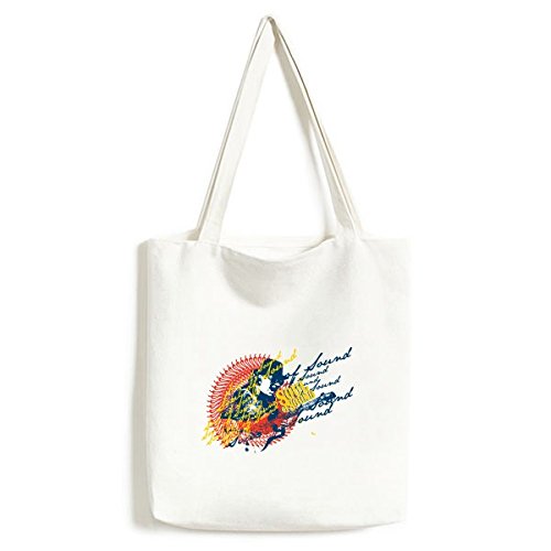 Sac en toile jaune à motif guitare et graffiti avec anses larges renforcées