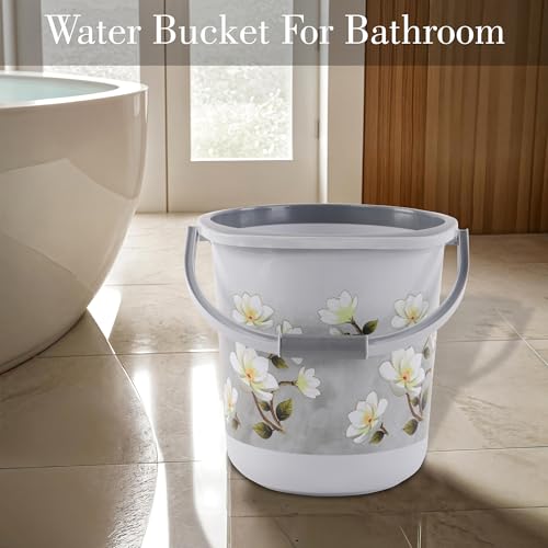 Image of Kuber Industries 3 Pcs Plastic 18 Ltr Bucket for Bathroom | Sturdy and Easy Grip Handle | Big Bucket for Bathing | Water Storage Bucket for Home | Bathroom Bucket Shower | Floral Print - Grey