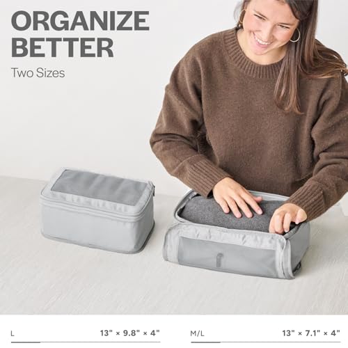 Image of Aerotrunk Compression Packing Cubes for Travel - Luggage Organizer Bags - Double Zipper Packing Cubes for Suitcases (2-Pack, Light Grey)