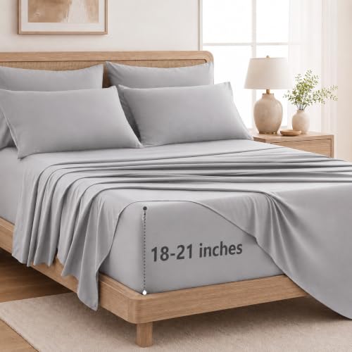 Image of CozyLux 6-Piece King Size Sheet Set, Fits 18-21 Inch Mattresses, Oeko-TEX