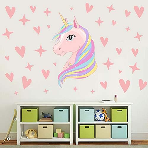 Senua Pink Unicorn Wall Decals Stars Love Hearts Stickers For Girls Babies Children Teens Kids Bedroom Nursery Christmas Birthday Party Decoration