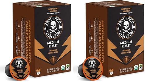 Death Wish Coffee - Single Serve Pods - Medium Roast - Made with USDA Certified Organic - 10 Count (Pack of 2)