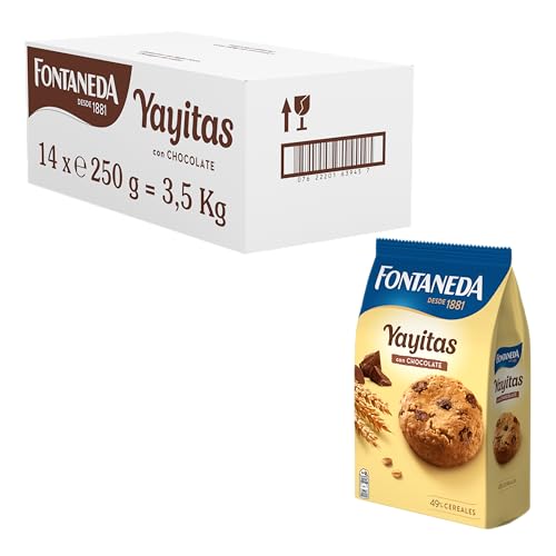 Fontaneda Yayitas Galletas con Pepitas de Chocolate y Cacao, 14 Cajas de 250 g