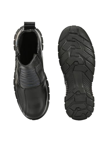 Image of Eego Italy Rider-4, Water Resistant Biker boot /Motorcycle riding boot, real leather upper & anti slip sole with steel toe protection, padded in socks, 3M Reflectors,lace free and walkable with shin and ankle protection RIDER-4-BLACK-10