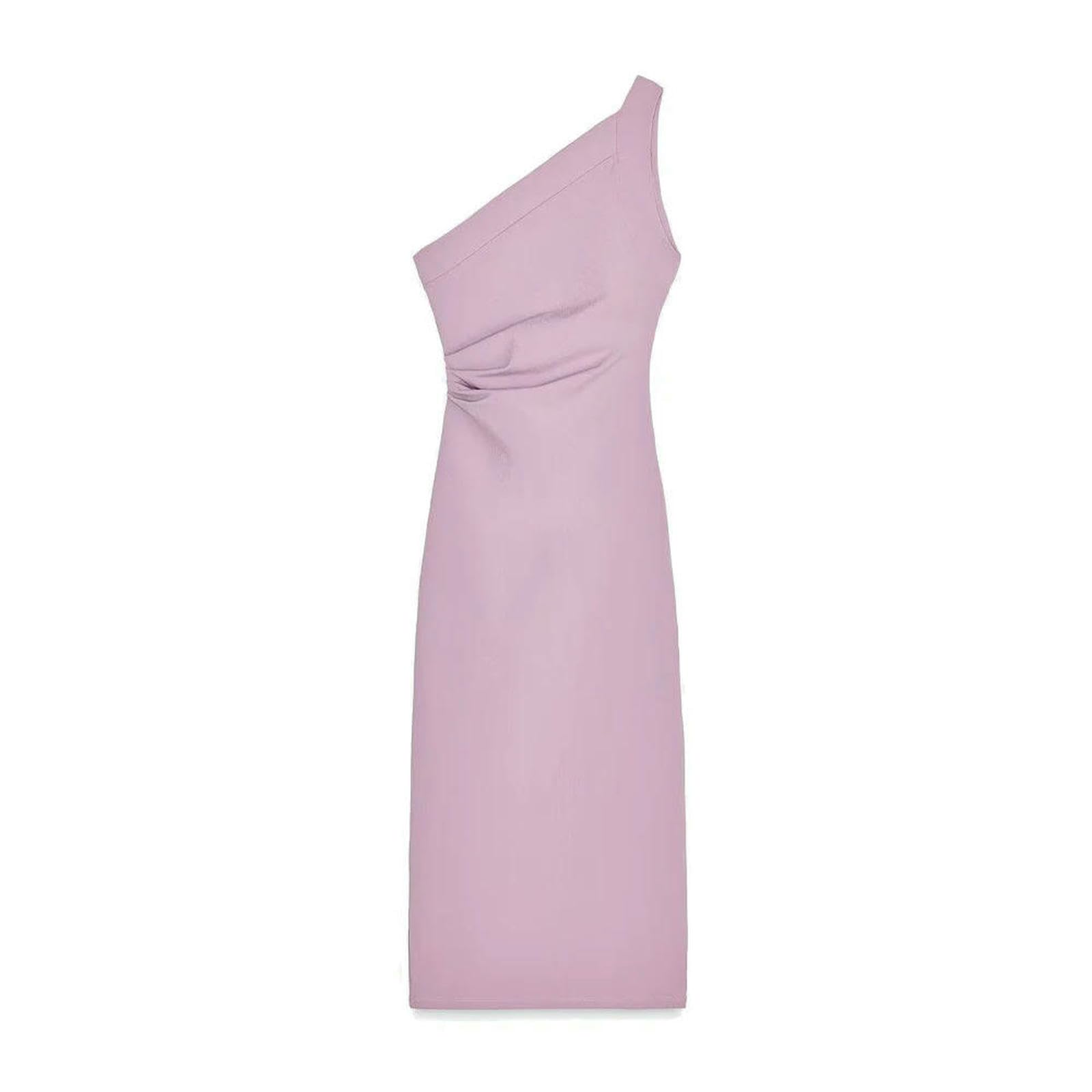 CHENSHI Vestito Donna Elegante Abito Midi Asimmetrico Femminile con Spalline Rugose E Primavera Estate Nuovi Abiti da Casual-Viola Chiaro-XS