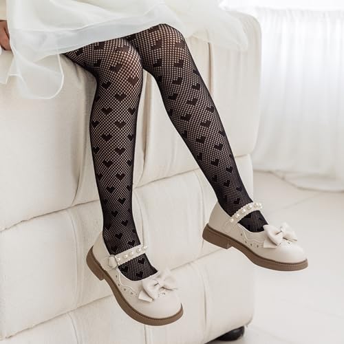 LOLANTA Girls Lace Tights Kids Sheer Patterned Fishnet Stockings 2 Pack Hollow Dance Pantyhose4