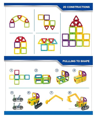 Image of 48 PCS Magnetic Building Blocks Construction Vehicle Set for Kids | Magnetic Tiles with Excavator, Crane, Trucks & Road Track | STEM Educational Toy for Boys & Girls Age 3+ Years