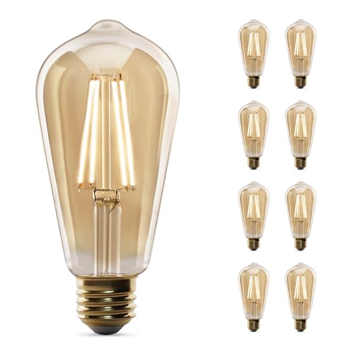 Feit Electric Vintage Exposed Filament Clear Glass LED ST19 with a Medium E26 Base Light Bulb - 60W...