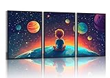 3Pcs Space Boy Wall Art Cute Inspirational Canvas Painting Space Fantasy Wall decor pictures with Planet Pattern posters Prints for Child’s Bedroom Office and Home Decoration Unframed 12x16in posters
