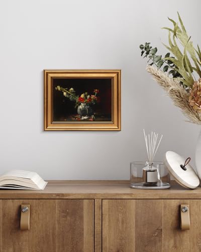 Image of HUARCEY Gold Framed Vintage Wall Art for Living Room, Flowers Painting Prints Shelf Decor for Kitchen, Aesthetic Bedroom Wall Art, Autumn Gifts for Friends or Family - Fading 10L x 8W