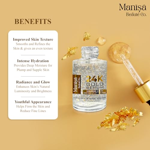 Manisa Beaute 24K Gold Face Serum With 2% Hyaluronic Acid Face Serum For intense Hydration, Glowing Skin | Specially for Dry Skin both for Men &... - Image 4