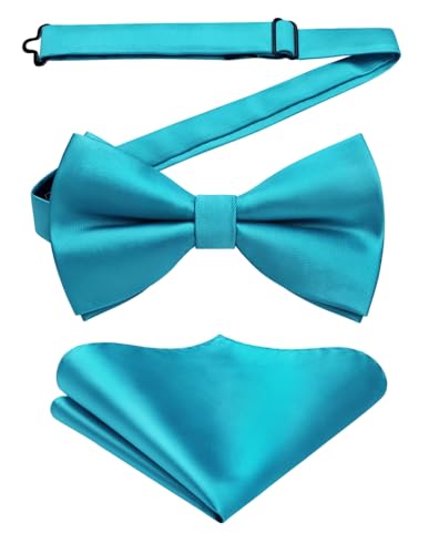 Image of HISDERN Bow Ties for Men Solid Color Pre-Tie Bow Tie and Pocket Square Set Classic Formal Tuxedo Bowties for Wedding Party