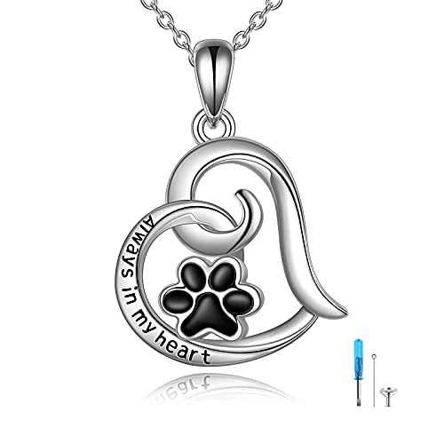 Schmuck für die Feuerbestattung, Haustierurne, Herz-Halskette, Sterlingsilber, Urnen-Halskette für Asche für Hund, Katze, Pfote mit Trichterfüller-Set Cover