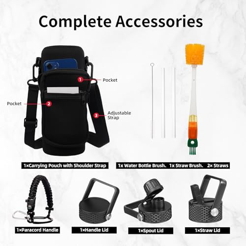 Image of Insulated Water Bottle 40oz,Triple Wall Vacuum Stainless Steel(Dishwasher Safe),Leak Proof & Non-BPA,Flask Jug with Paracord Handle & Straw Spout Lids Sports Red