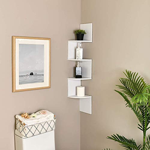 Welland White Finished Floating Shelf,Zig Zag 4 Tiers Corner Wall Mounted Shelf #TOP2