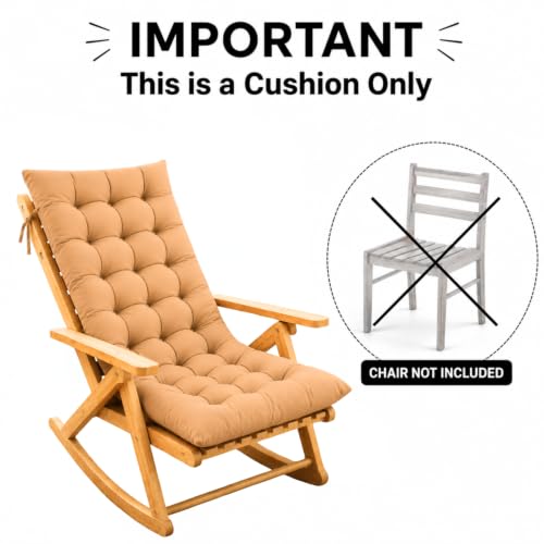 Image of KYNE Rocking Chair Cushion 18 x 50 Inch Thick Tufted Chair Cushion with Backrest and Seat Pad Soft Premium Fabric Polyester Filling Non Slip Indoor Outdoor Rocking Chair Replacement Cushion (Beige)
