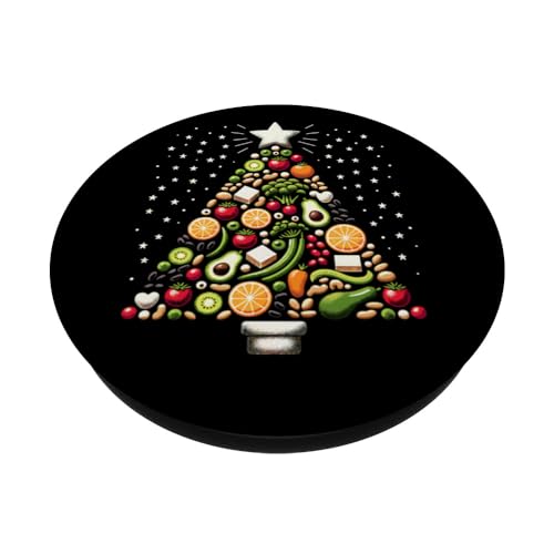 Vegan Christmas Tree Funny Vegetarian Plant Based Xmas PopSockets Swappable PopGrip, Black - Image 2
