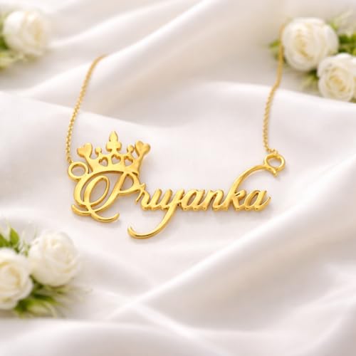 Image of Priyanka Cursive Gold & Silver Name Pendant Necklace, Best Jewelry Gift for Girls.