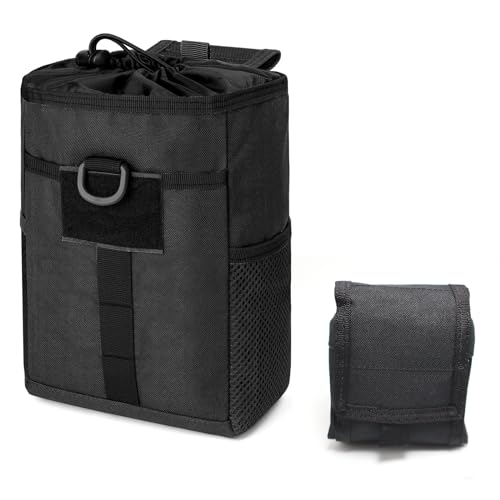 Molle Dump Pouch Roll-Up Drawstring Magazine Utility Pouch Folding Dump Bag (Black 1 pc)