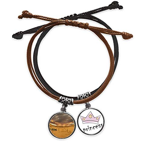 Pulsera de cuero de la Ruta de la Seda hecha a mano con diseño de mapa del desierto para princesa