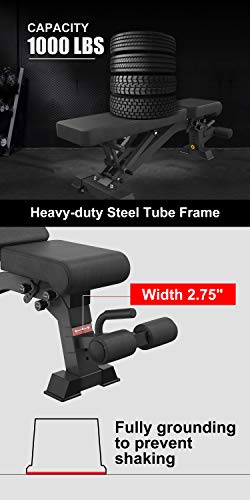 YouTen Adjustable 9 Positions Incline Decline Sit Up Bench Improved Cushion for Exercise, Handles for Dragon Flag, Rated Full Body Workout Foldable Bench for Dragon Flag (Black)