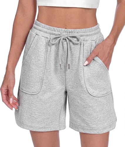 Image of Litherday Women's Running Shorts Gym Sports Bermuda Shorts Casual Jogging Summer Lounge Bottoms with Pockets High Waist Jogger Daily Outdoor Grey L