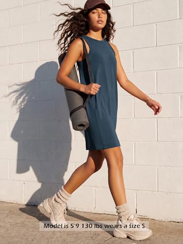 Image of ODODOS Modal Soft Loose Tank Dress for Women Casual Sleeveless Sundress with Kangaroo Pocket Summer Dress