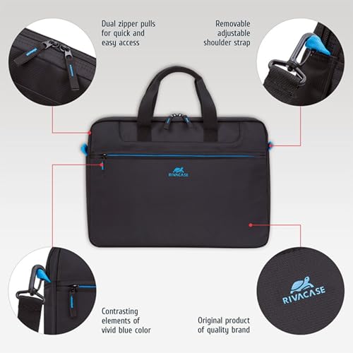 Image of RivaCase Regent 8037 Black Laptop Bag 15.6 inch Inches Smart Design Durability for both Versatility and Style Briefcase for Macbook Laptop with Smart Organizer, Professional Bag for Business, Work, Travel