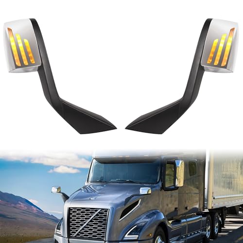 CPOWACE Chrome Hood Mirror Assembly with LED Light Replacement for Volvo VNL 2004-2017 Semi Trucks Volvo VNL Accessories Driver and Passenger Side